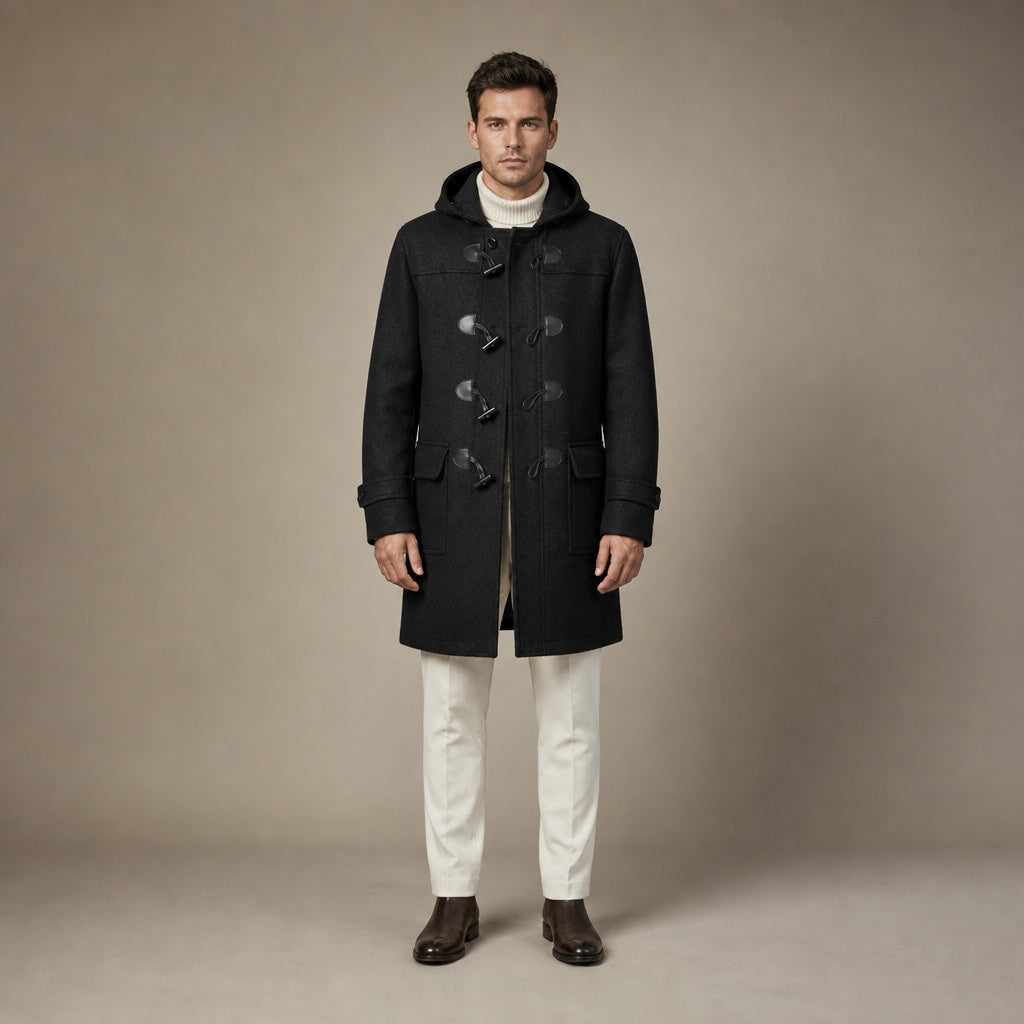 Duffle Coat Toggle Front Black in Black – Tomosino Premium Menswear