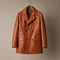 Harbrook | Double Breasted Leather Coat Tan Brown – Product Photo