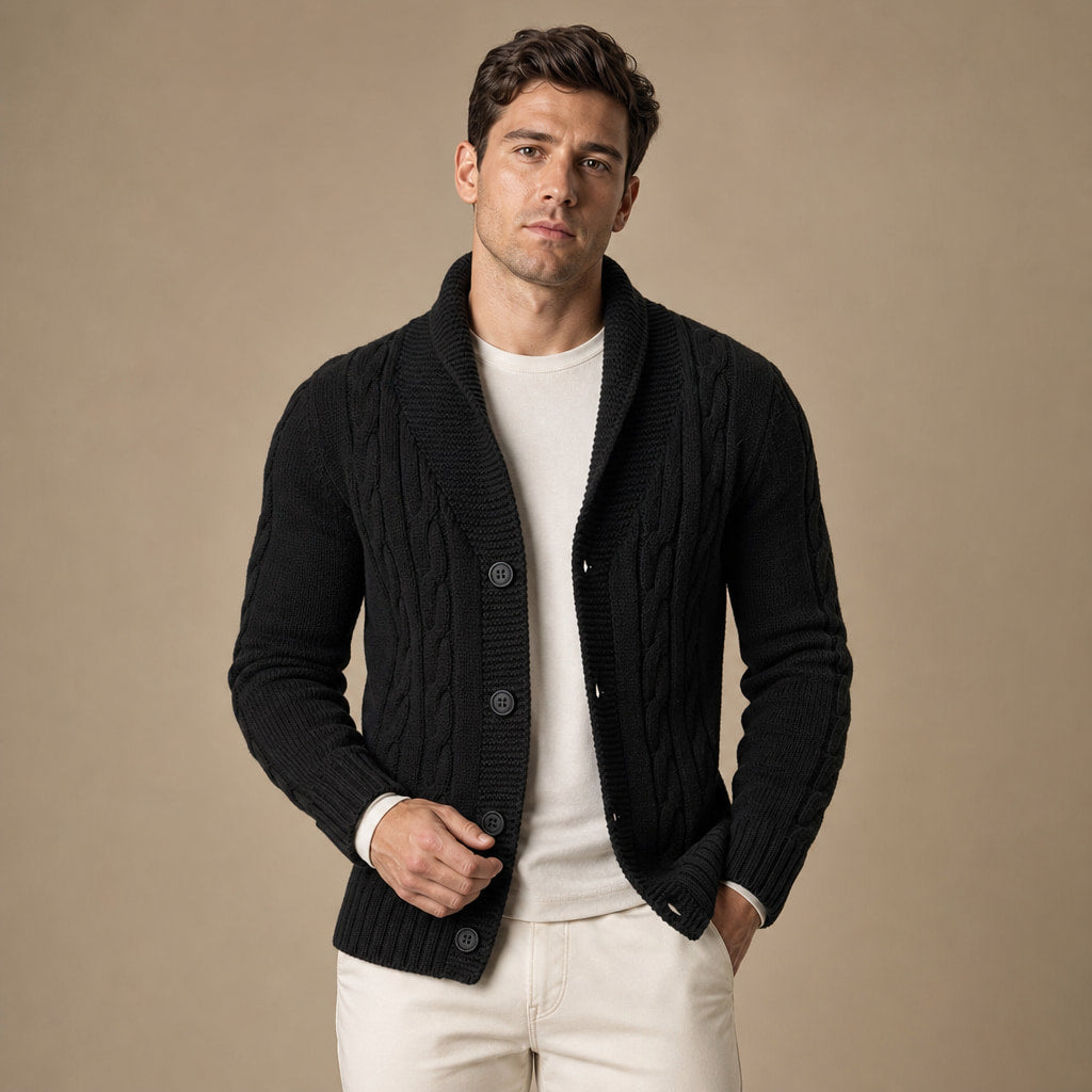 Shawl Collar Cardigan Loose Fit black – Product Photo