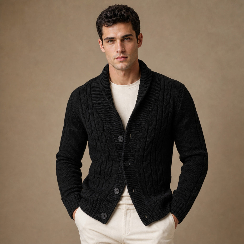 Shawl Collar Cardigan Loose Fit in black – Tomosino Premium Menswear