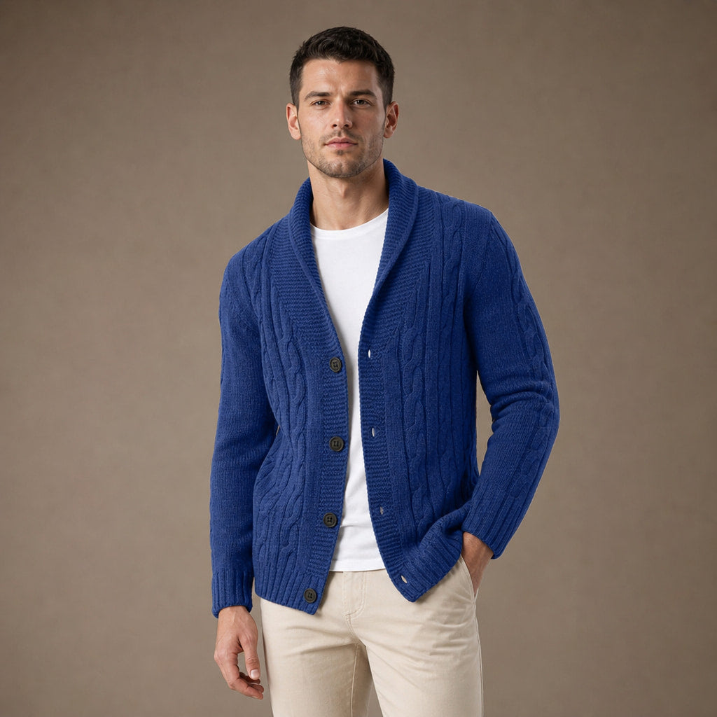 Shawl Collar Cardigan Loose Fit Blue – Product Photo