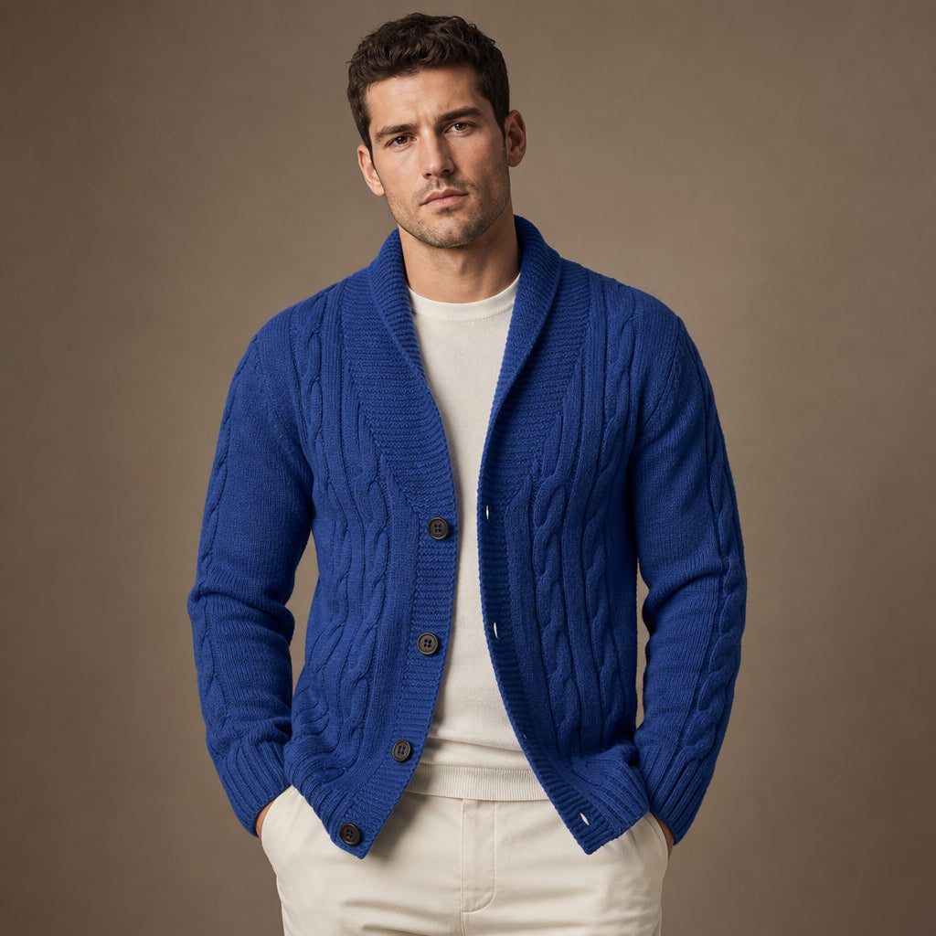 Shawl Collar Cardigan Loose Fit in Blue – Tomosino Premium Menswear
