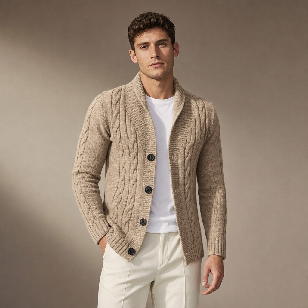 Shawl Collar Cardigan Loose Fit Brown – Product Photo