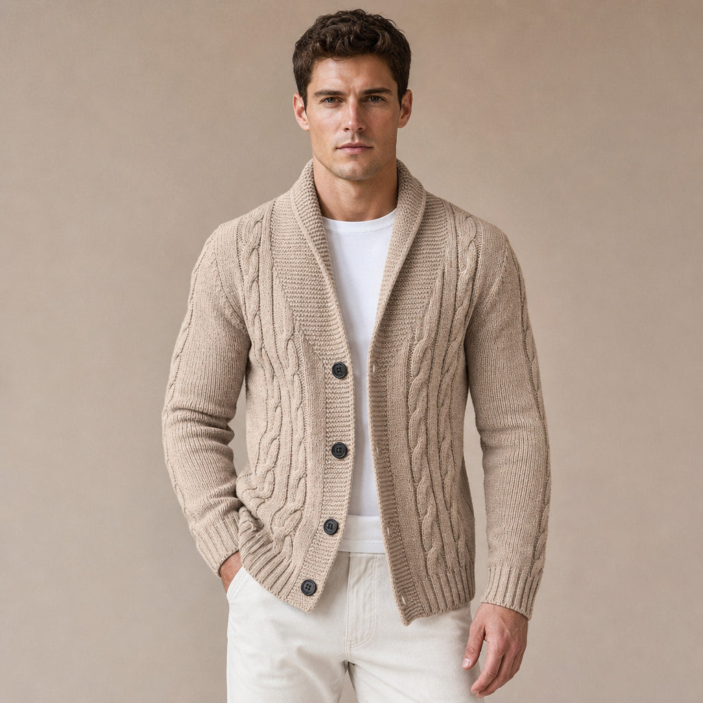 Shawl Collar Cardigan Loose Fit in Brown – Tomosino Premium Menswear