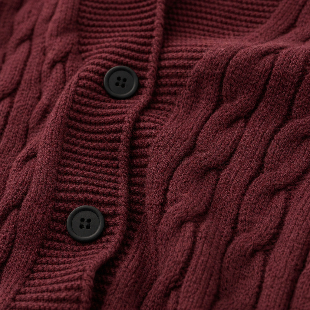 Shawl Collar Cardigan Loose Fit Burgundy – Fabric and Detail Close-Up