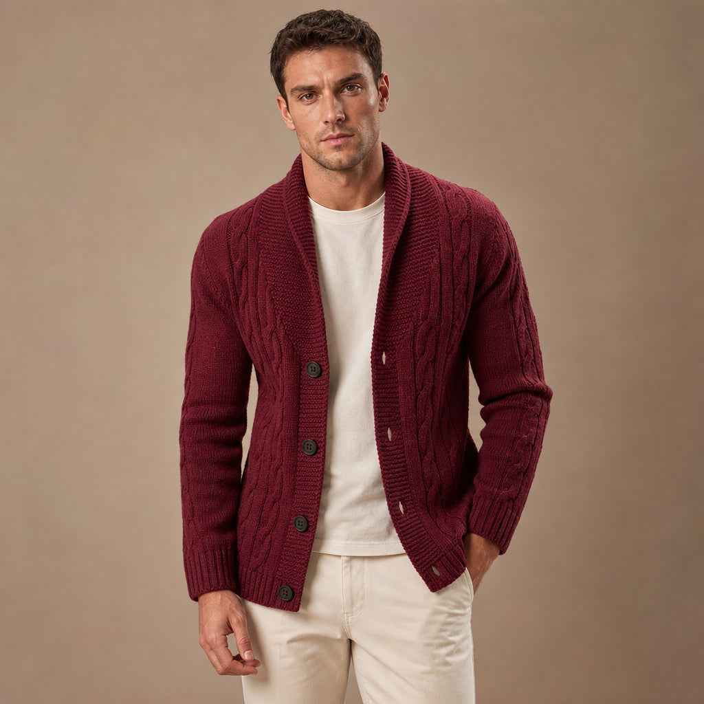 Shawl Collar Cardigan Loose Fit Burgundy – Product Photo