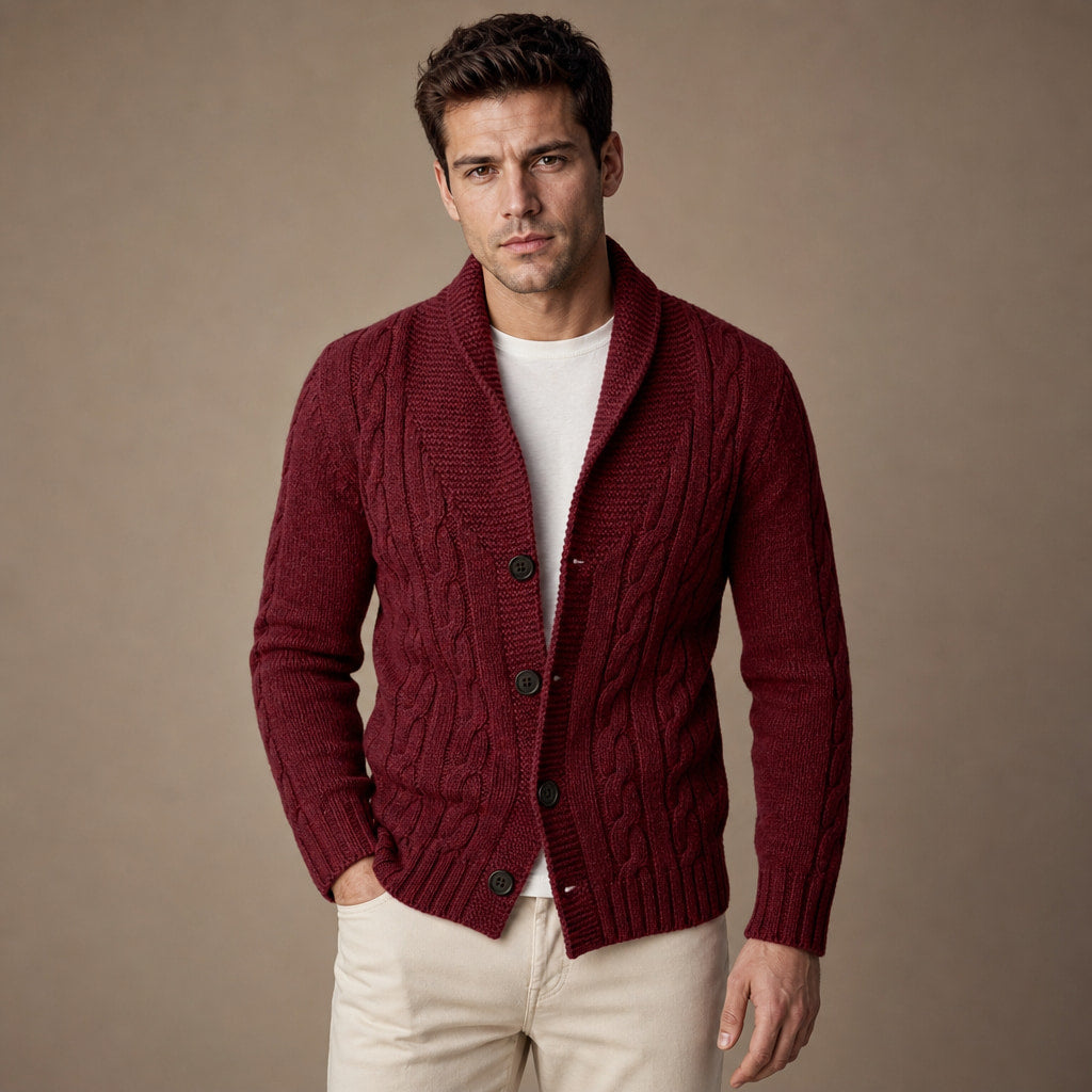 Shawl Collar Cardigan Loose Fit in Burgundy – Tomosino Premium Menswear