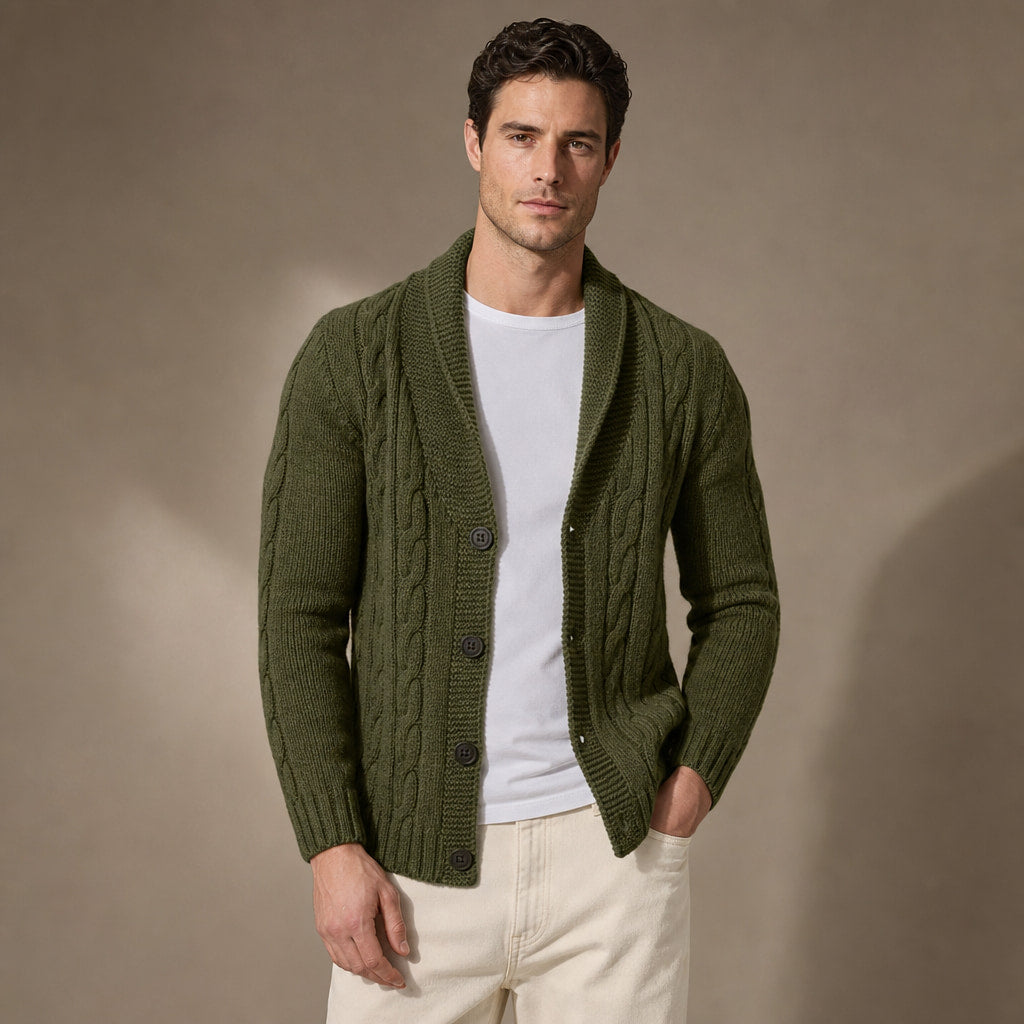 Shawl Collar Cardigan Loose Fit green – Product Photo