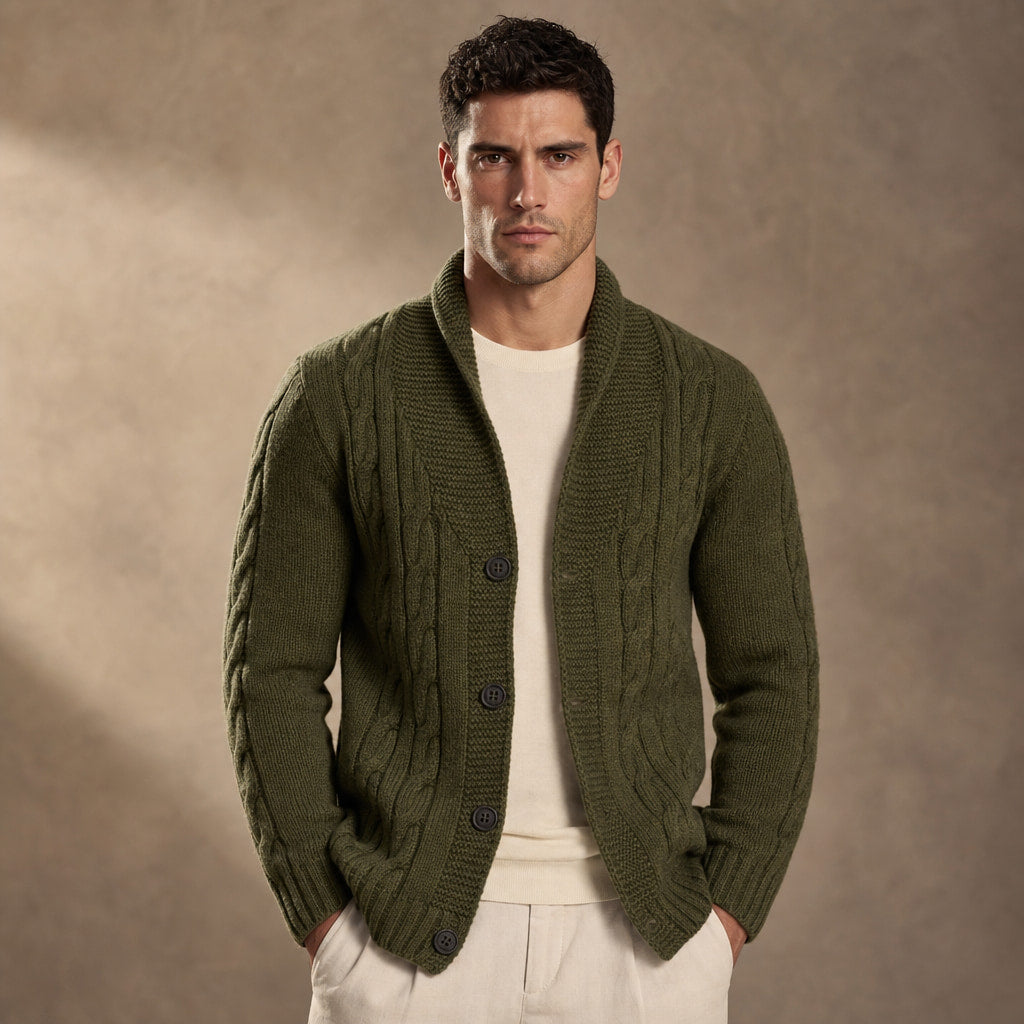 Shawl Collar Cardigan Loose Fit in green – Tomosino Premium Menswear