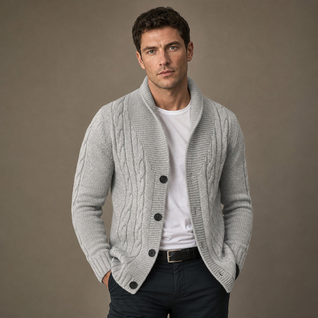 Shawl Collar Cardigan Loose Fit Grey – Product Photo