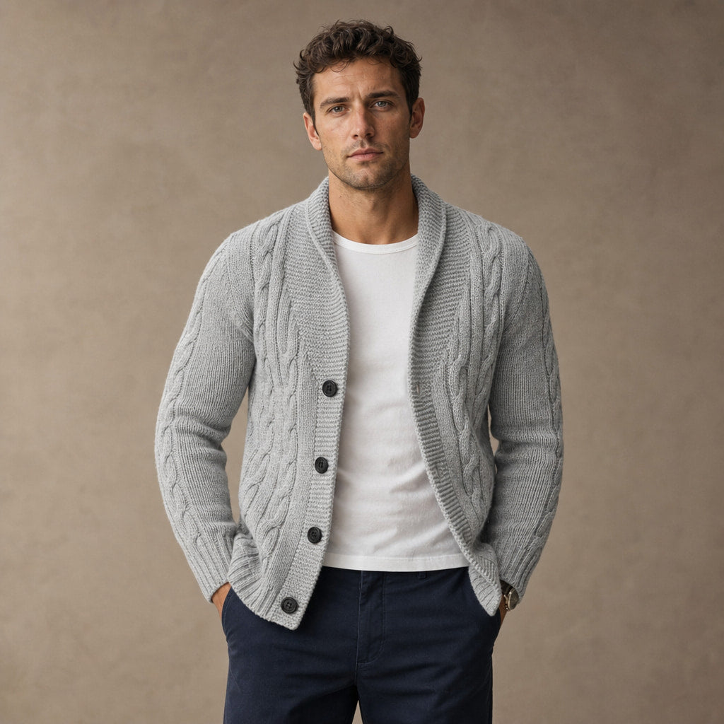 Shawl Collar Cardigan Loose Fit in Grey – Tomosino Premium Menswear