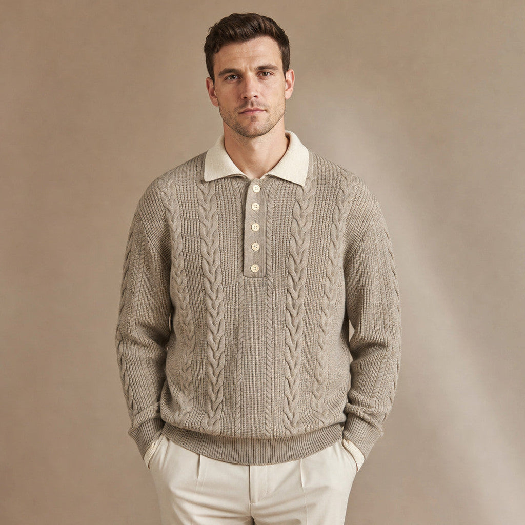 Hardy | Cable Knit Jumper Faux Layered Collar in Beige – Premium Editorial