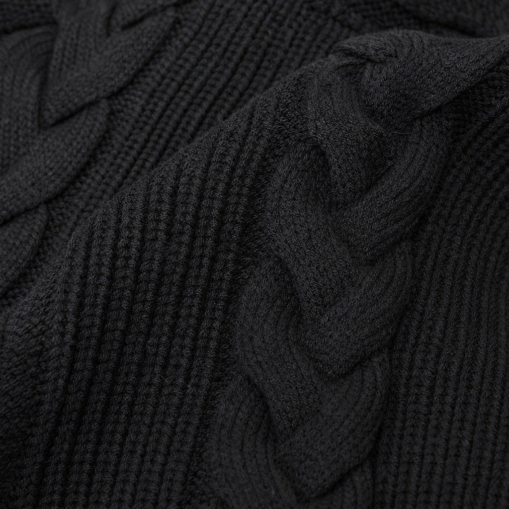 Hardy | Cable Knit Jumper Faux Layered Collar Black – Fabric and Detail Close-Up