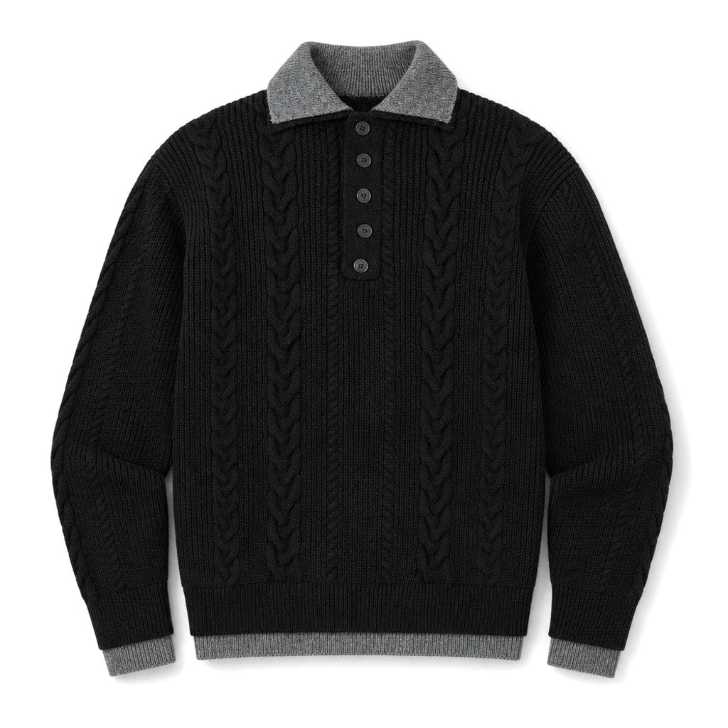 Hardy | Cable Knit Jumper Faux Layered Collar Black – Product Photo