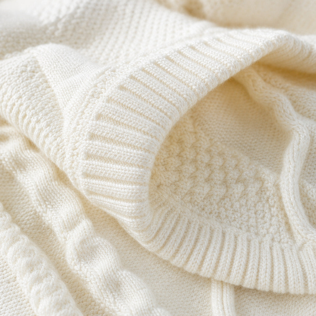 Jacquard Crew Neck Jumper Twist Knit Beige – Fabric and Detail Close-Up
