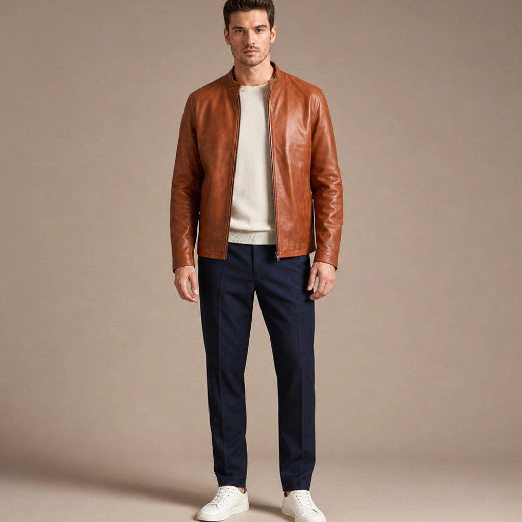 Harland | Sheepskin Leather Jacket Chestnut Brown – Product Photo