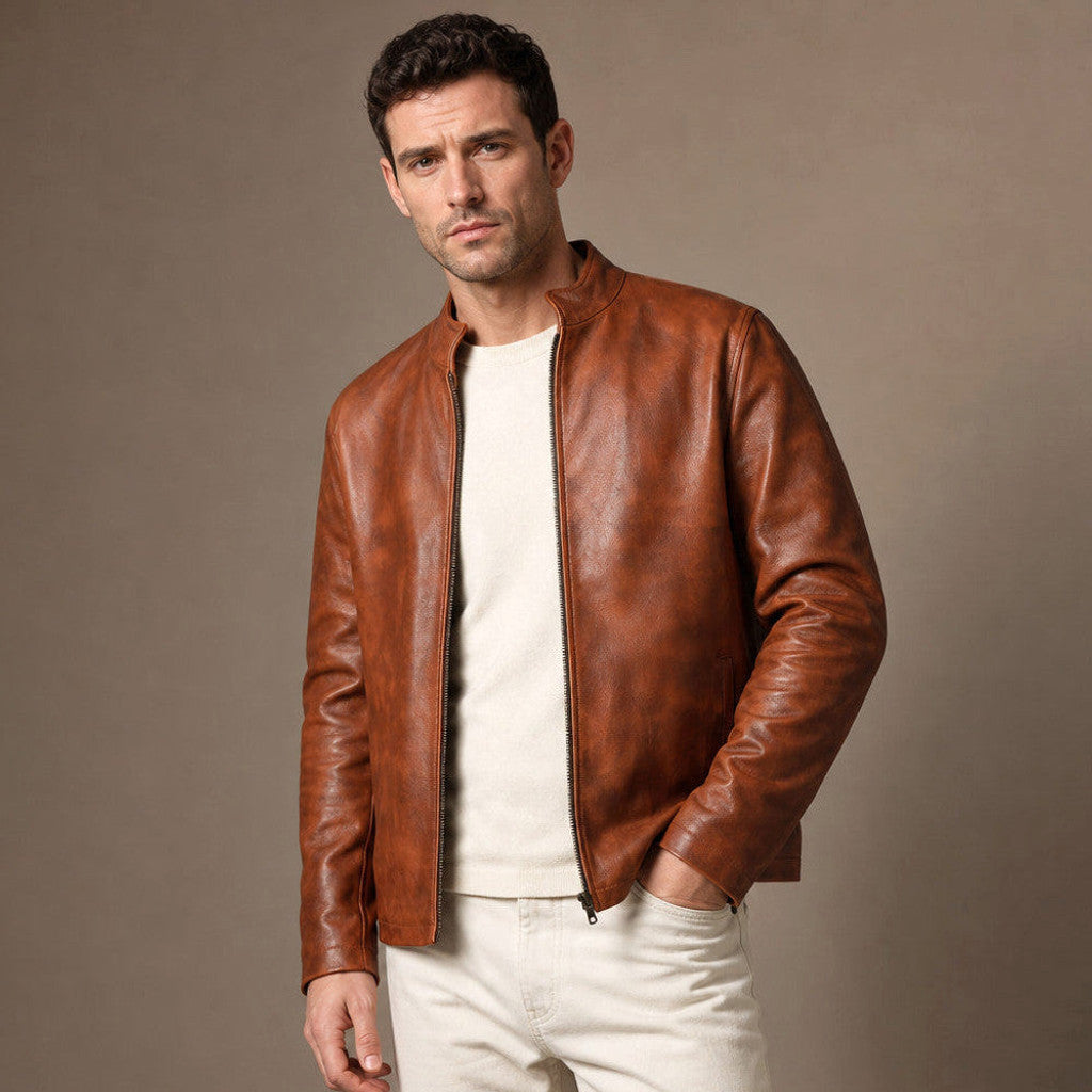 Harland | Sheepskin Leather Jacket Chestnut Brown – Product Photo