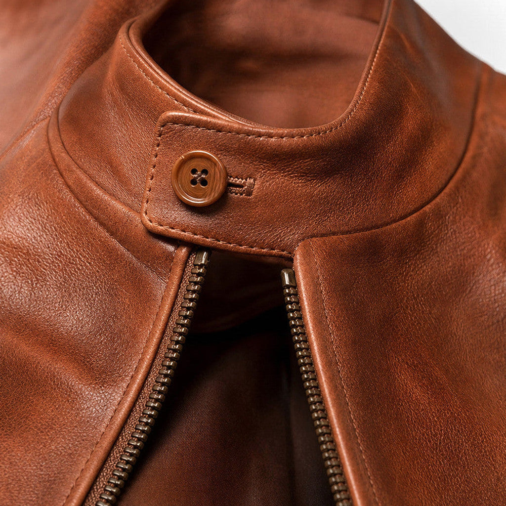 Harland | Sheepskin Leather Jacket Chestnut Brown – Product Photo