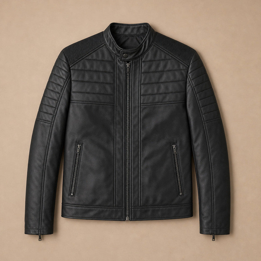 Harlen | Quilted Leather Jacket Black Black – Flat Lay Product Photo