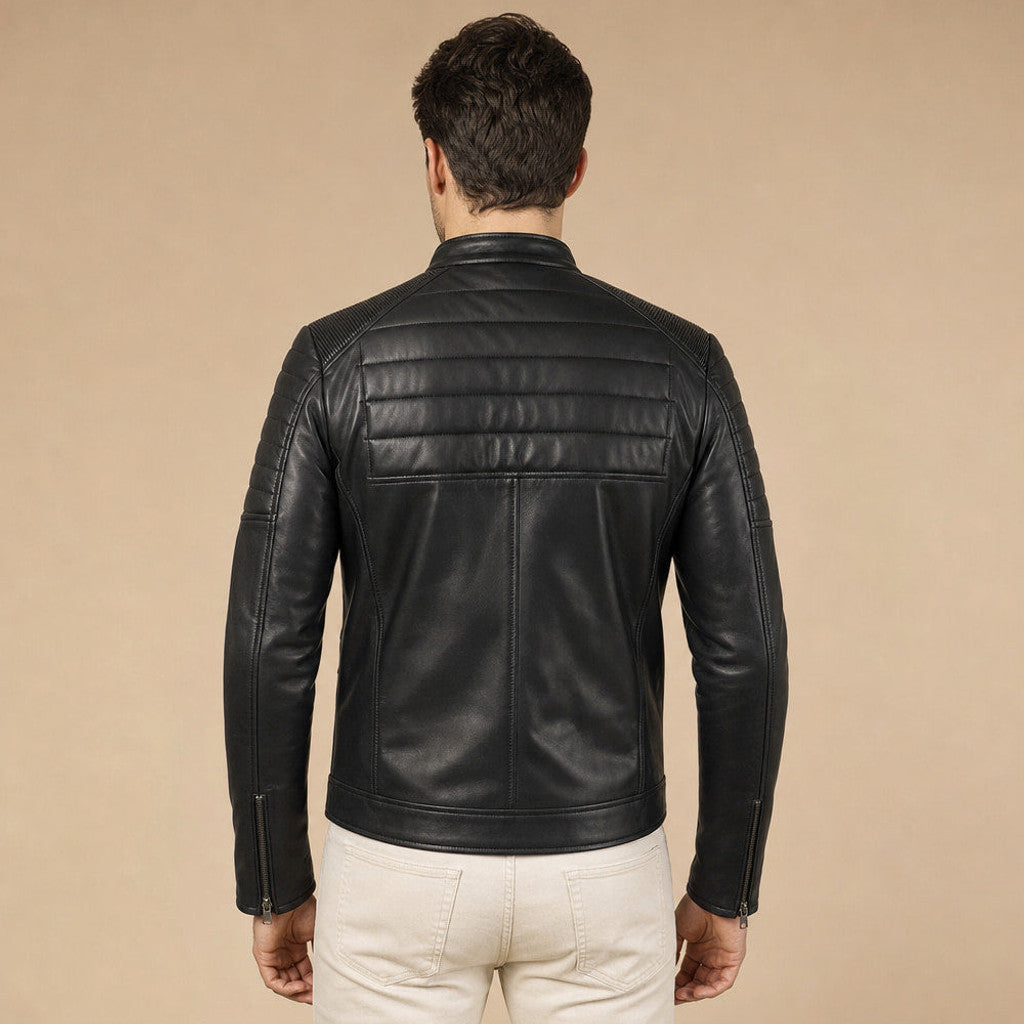 Harlen | Quilted Leather Jacket Black Black – Full Look