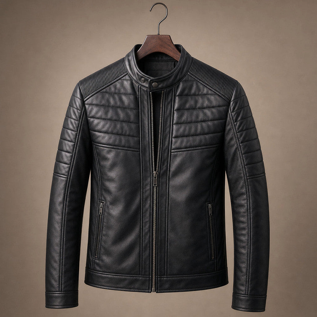 Harlen | Quilted Leather Jacket Black Black – Product Photo