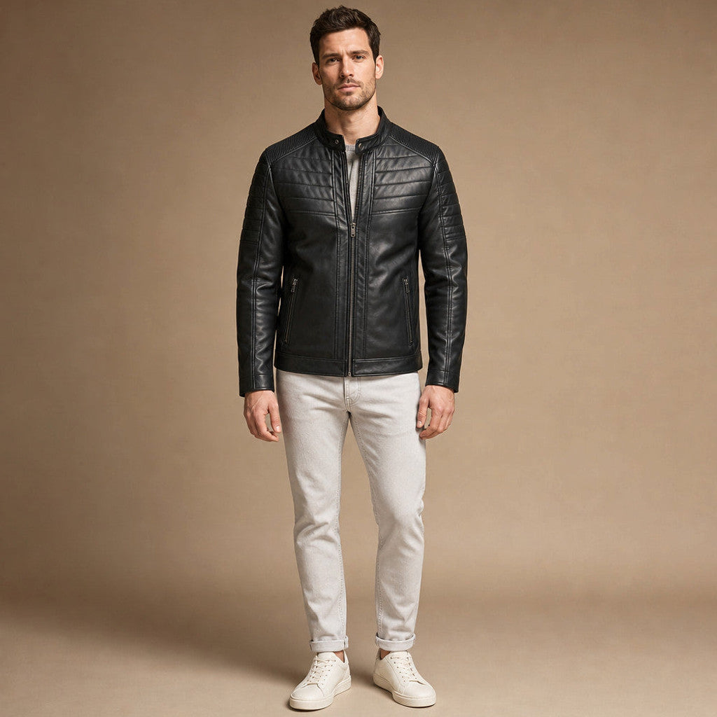 Harlen | Quilted Leather Jacket Black in Black – Premium Editorial