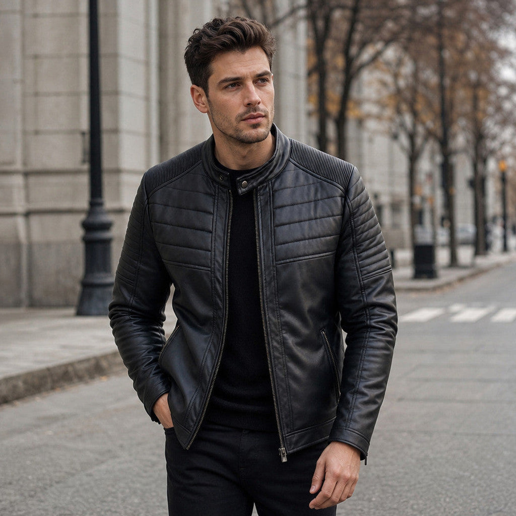 Harlen | Quilted Leather Jacket Black Black – Styled Editorial Shot