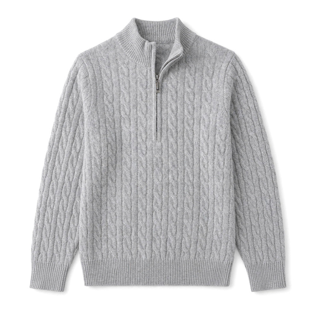 Harold | Cable Knit Quarter Zip Jumper Light Gray – Product Photo