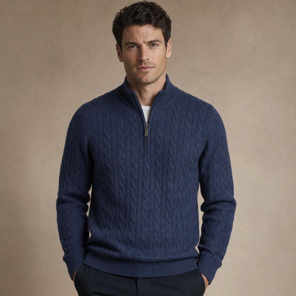Harold | Cable Knit Quarter Zip Jumper in Midnight Navy – Premium Editorial