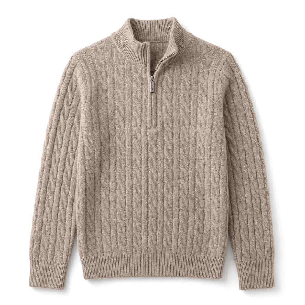 Harold | Cable Knit Quarter Zip Jumper Oat – Product Photo