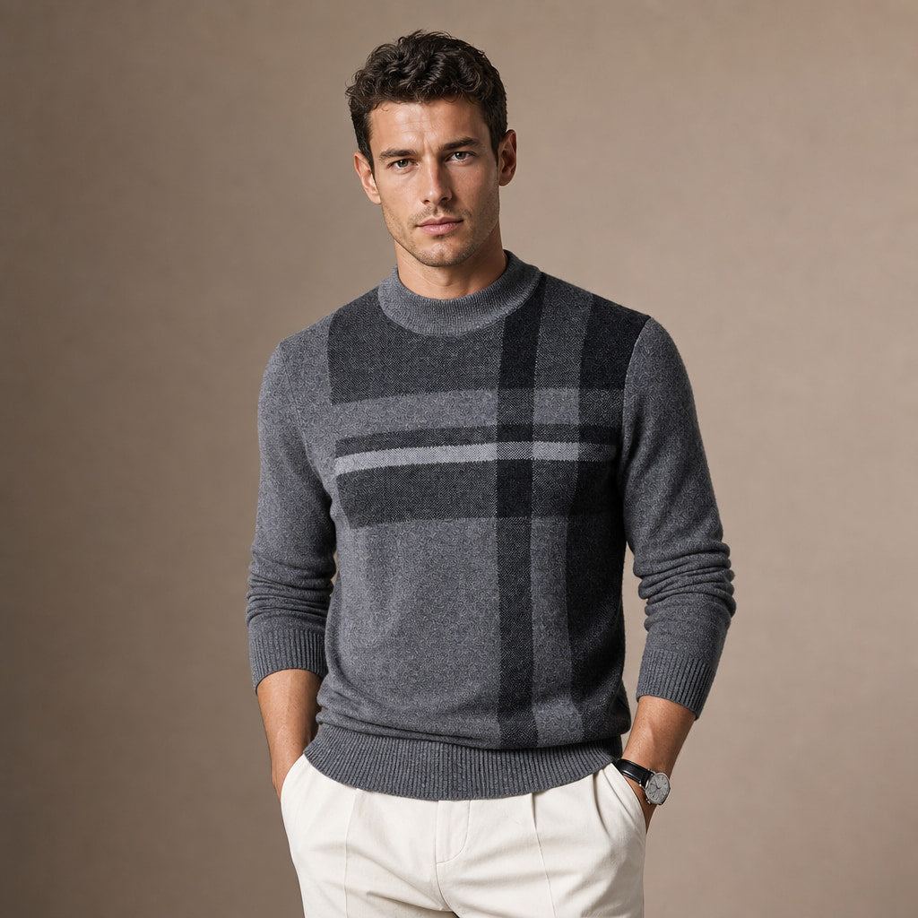 Plaid Cashmere Jumper Grey – Product Photo
