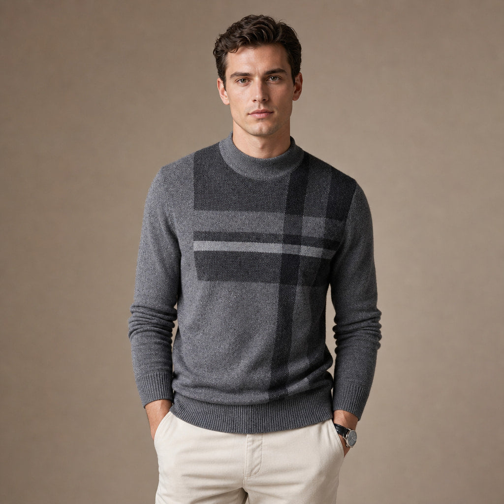 Plaid Cashmere Jumper in Grey – Tomosino Premium Menswear