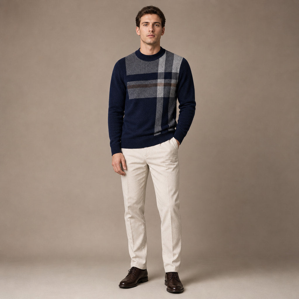 Plaid Cashmere Jumper Navy – Full Look