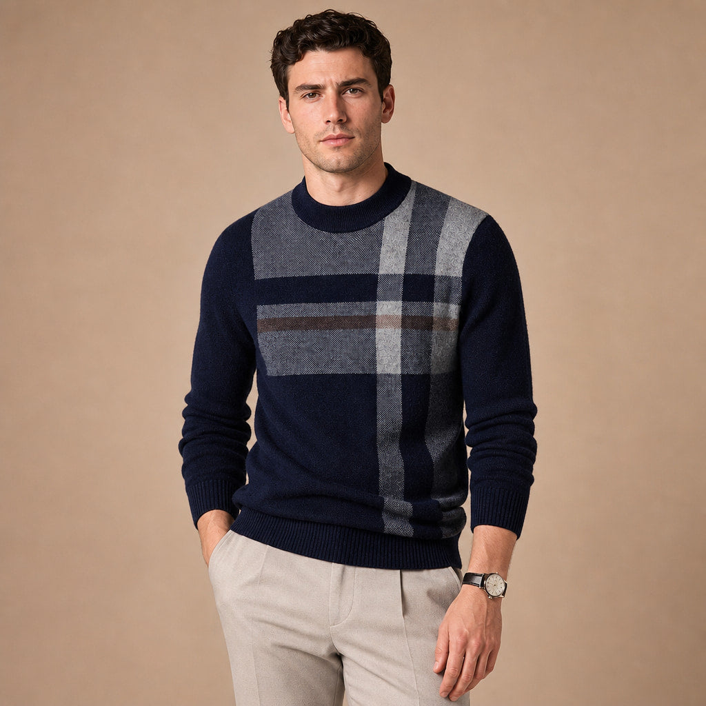 Plaid Cashmere Jumper Navy – Product Photo