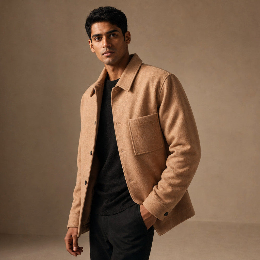 Harrowgate | Sweater Jacket Buttoned Wool Sepia Tan – Side Angle View