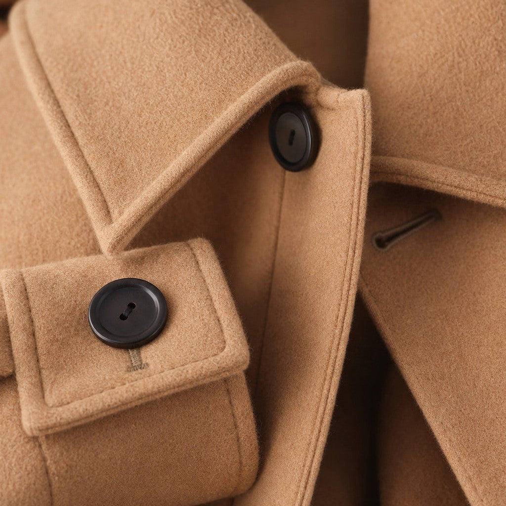 Harrowgate | Sweater Jacket Buttoned Wool Sepia Tan – Fabric and Detail Close-Up