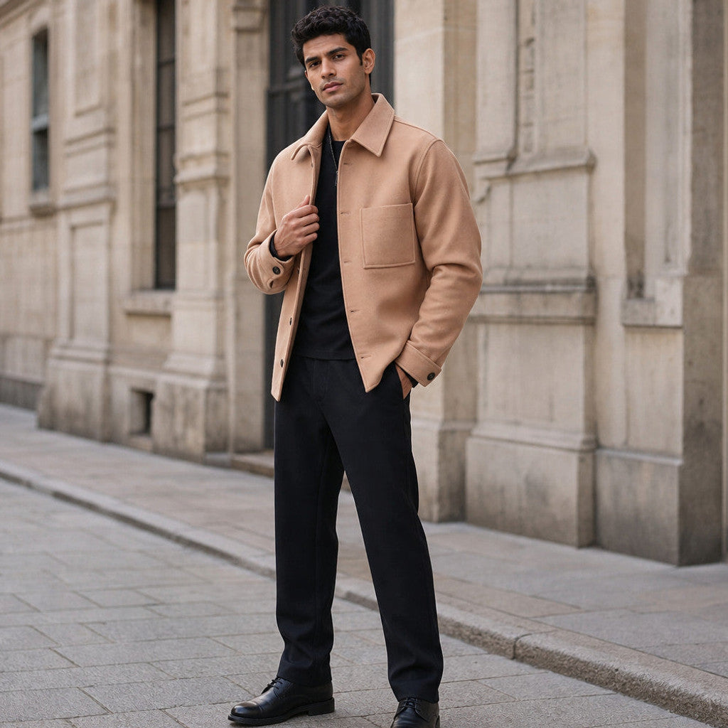 Harrowgate | Sweater Jacket Buttoned Wool Sepia Tan – Styled Editorial Shot