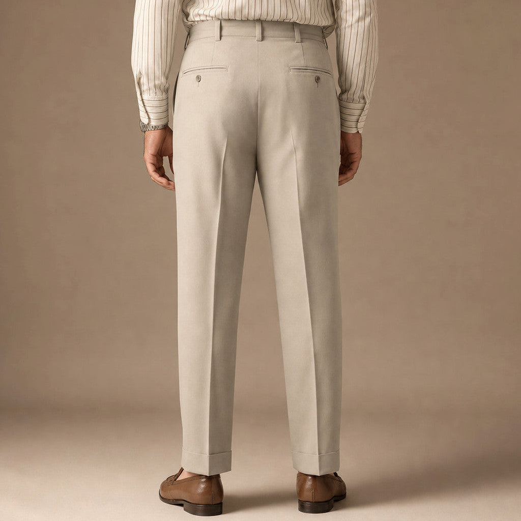 Hartvale | Pleated Trouser Tapered Leg Khaki – Full Look
