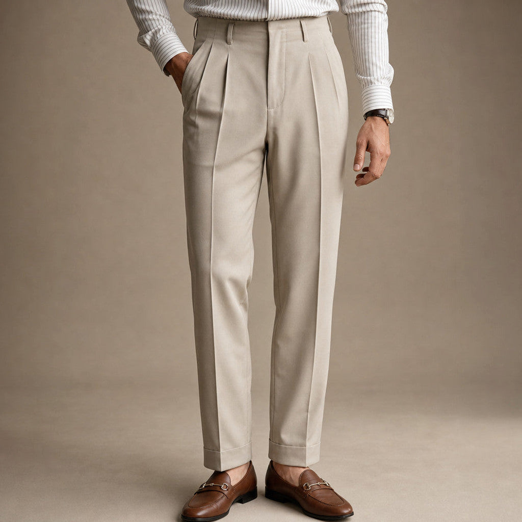 Hartvale | Pleated Trouser Tapered Leg Khaki – Product Photo