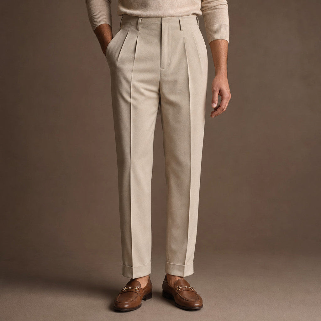 Hartvale | Pleated Trouser Tapered Leg in Khaki – Premium Editorial