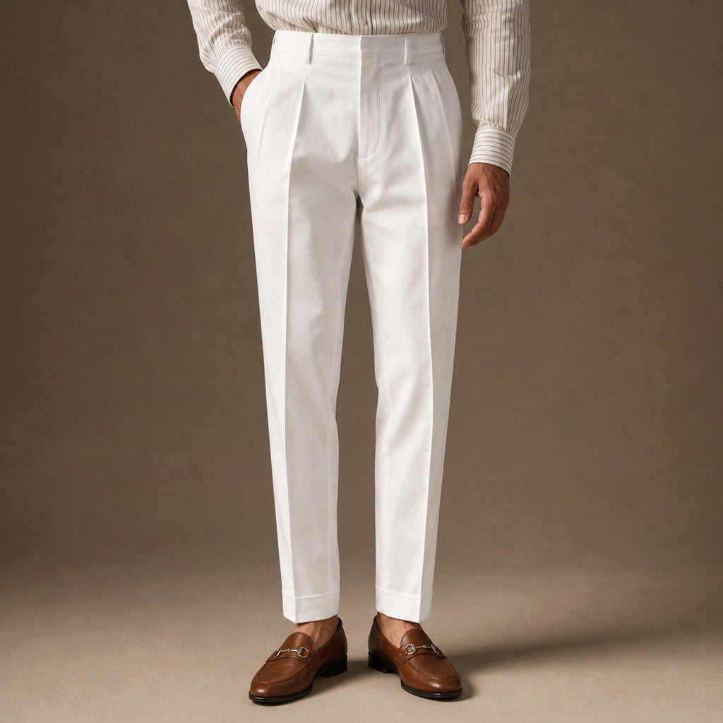 Hartvale | Pleated Trouser Tapered Leg White – Product Photo