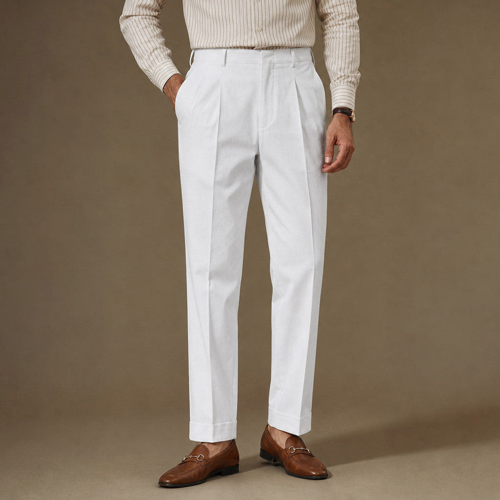 Hartvale | Pleated Trouser Tapered Leg in White – Premium Editorial