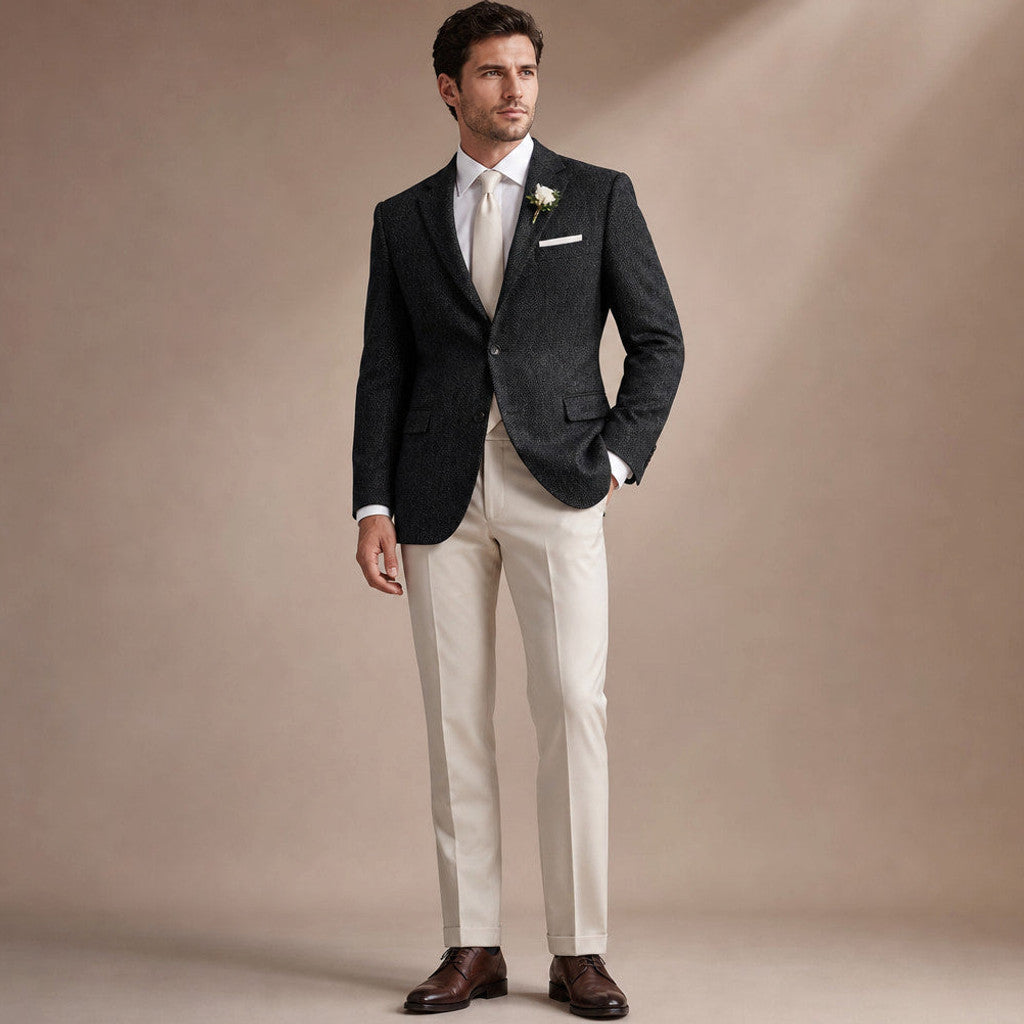 Harwell | Herringbone Blazer Notch Lapel Black – Full Look