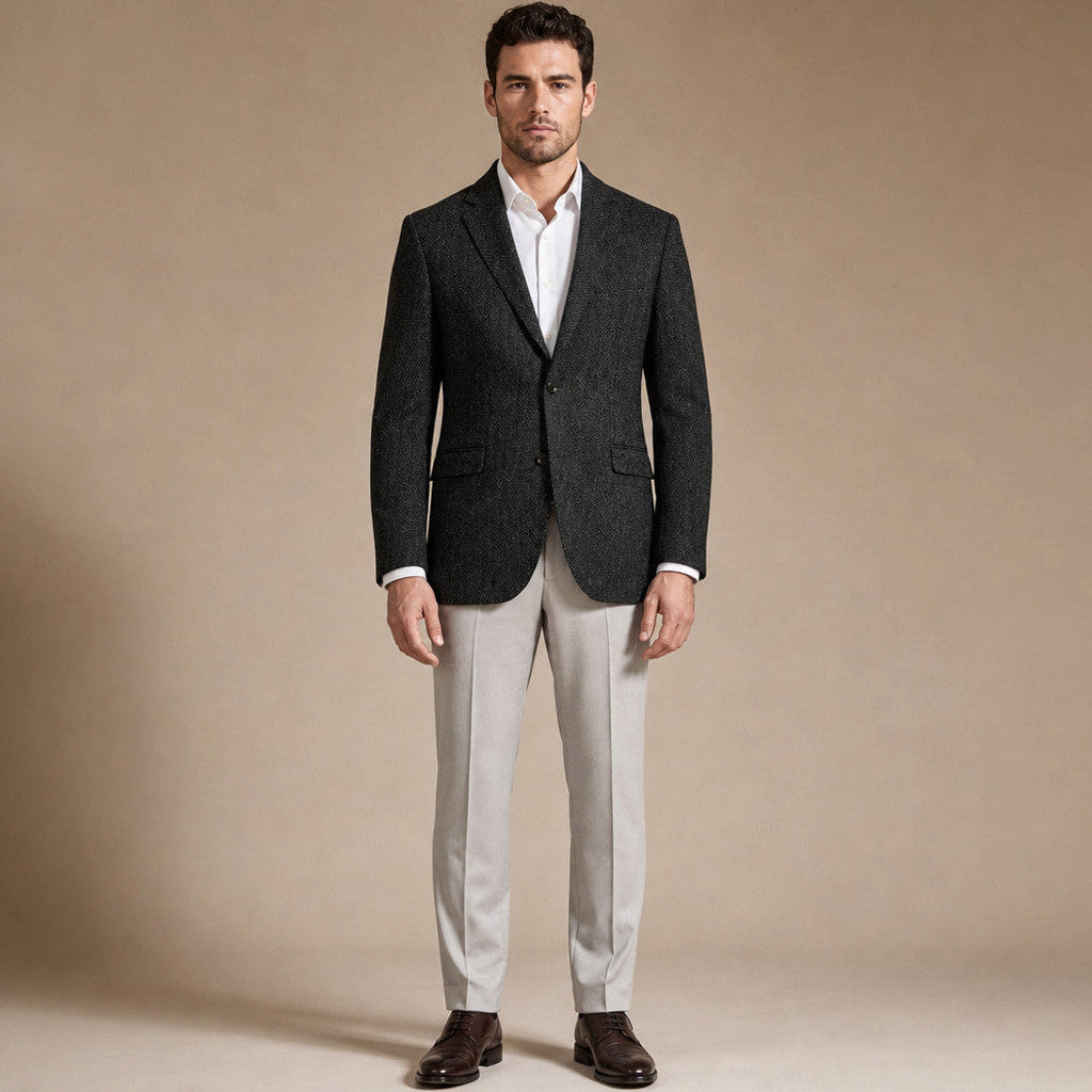 Harwell | Herringbone Blazer Notch Lapel in Black – Premium Editorial