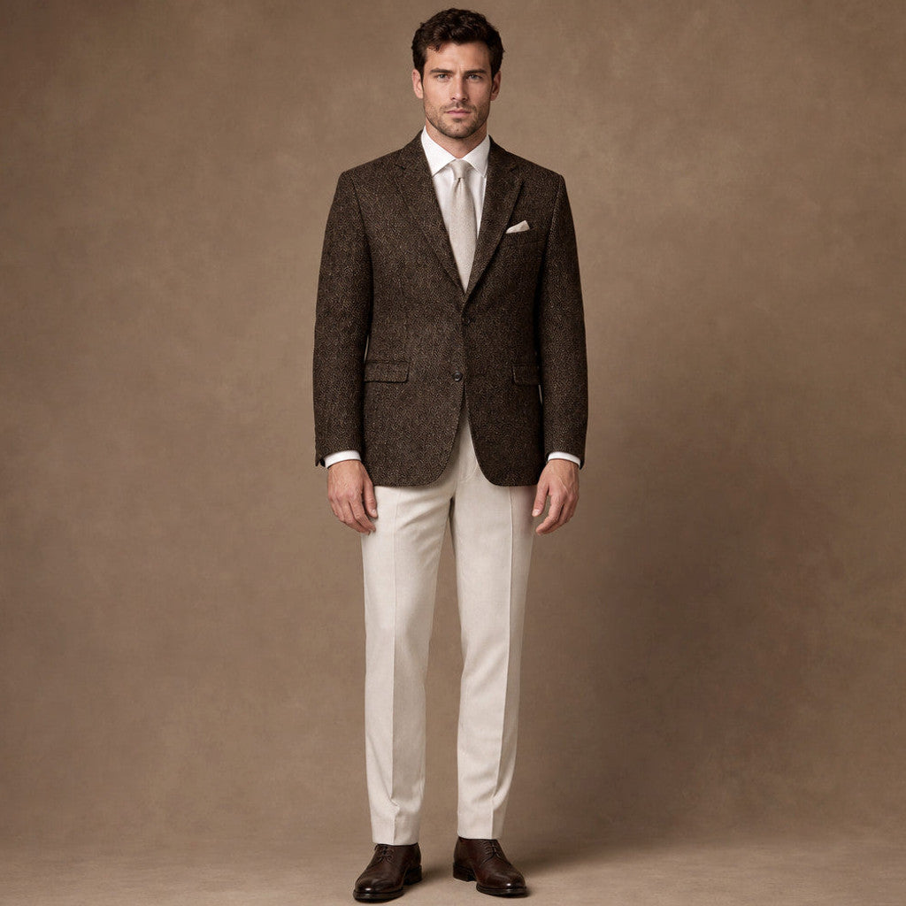 Harwell | Herringbone Blazer Notch Lapel in Brown – Premium Editorial