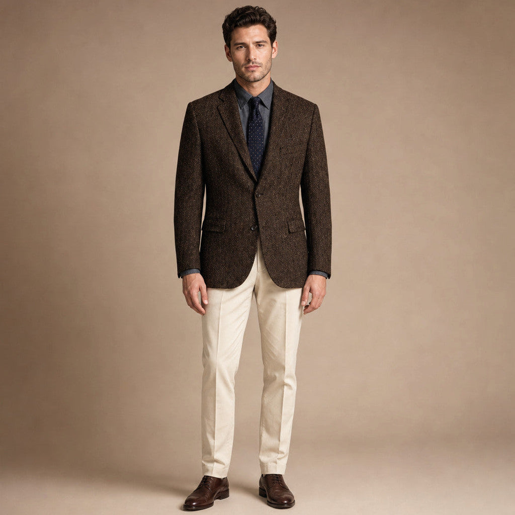 Harwell | Herringbone Blazer Notch Lapel in Coffee – Premium Editorial