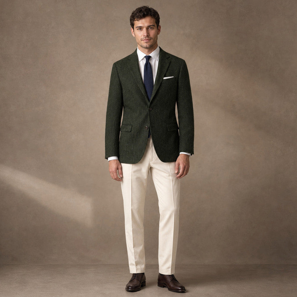 Harwell | Herringbone Blazer Notch Lapel Dark Green – Product Photo