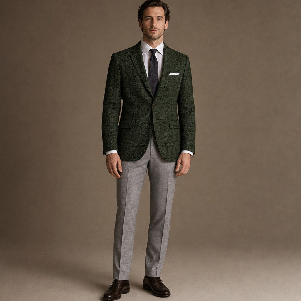 Harwell | Herringbone Blazer Notch Lapel in Dark Green – Premium Editorial