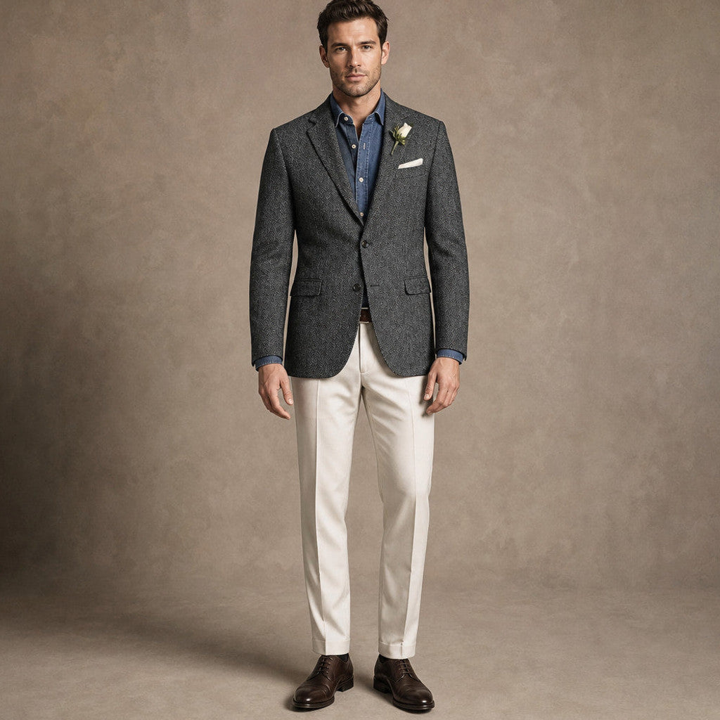 Harwell | Herringbone Blazer Notch Lapel Dark Grey – Product Photo