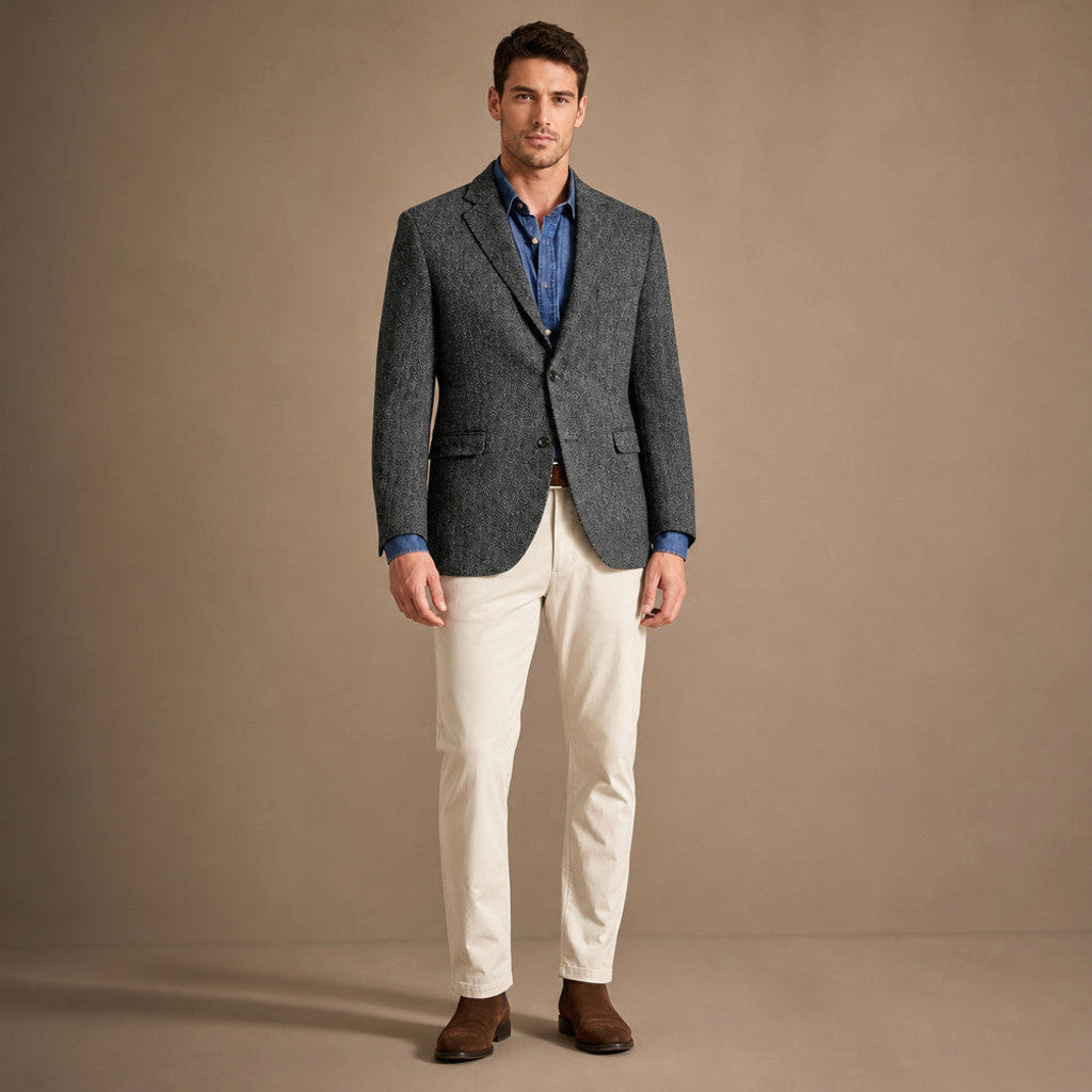 Harwell | Herringbone Blazer Notch Lapel in Dark Grey – Premium Editorial